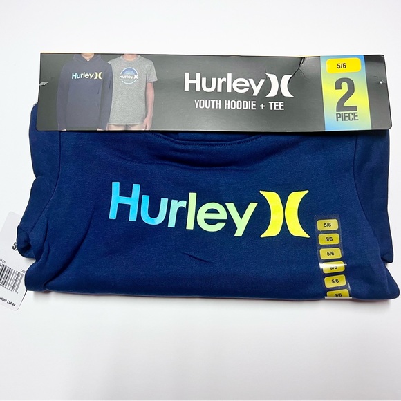 *Final Price* NEW Hurley Boys 2-Pack Hoodie/Shirt Set, Blue/Lt Gray, Size 5/6 - Picture 10 of 13